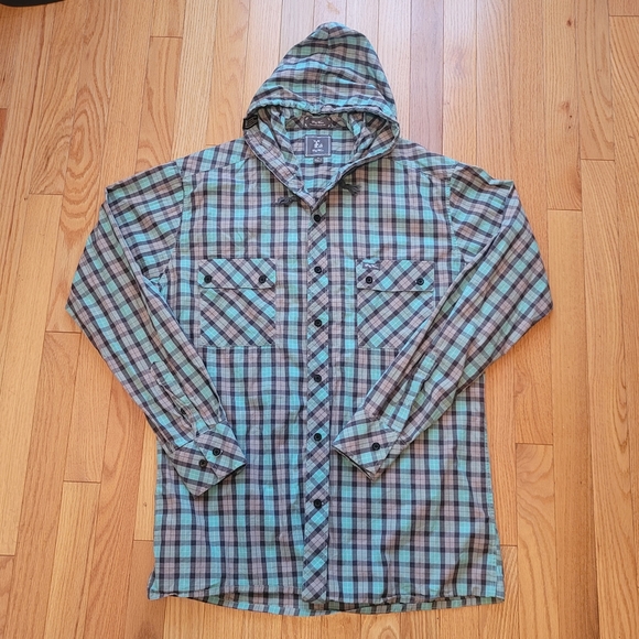 🌷3/$15🌷 LRG Lifted Research Group Plaid Button Shirt Hood Hoodie Long Sleeve - Picture 2 of 7